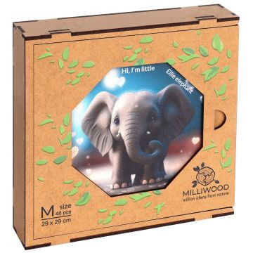 Puzzle din lemn  Milliwood de la  46 piese - Ellie elefantul (Mărimea M)