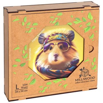 Puzzle din lemn  Milliwood de la  90 piese - Hamster hippie (Mărimea L)