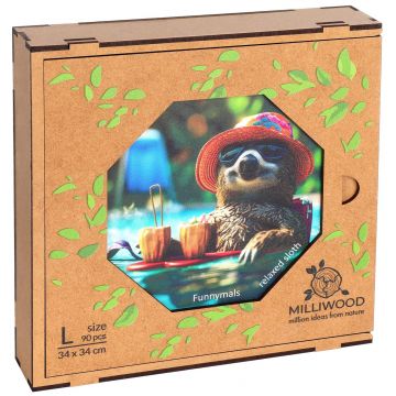 Puzzle din lemn  Milliwood de la  90 piese - Leneș în vacanță (mărimea L)