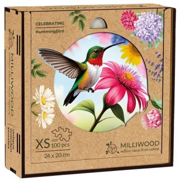 Puzzle din lemn Milliwood din 100 piese - Colibri (Mărimea XS)