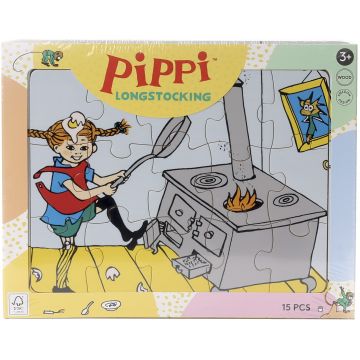 Puzzle din lemn Pippi - Pippi face clătite, 15 piese
