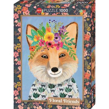 Puzzle Heye din 1000 de piese - Vulpe prietenoasă cu flori