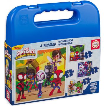 Puzzle in valiza pentru copii Educa 4 în 1 - Spider-Man și prietenii săi uimitori