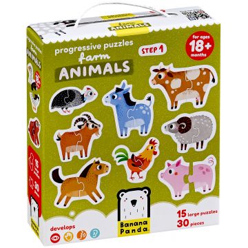 Puzzle pentru bebeluși Banana Panda 15 în 1 - Anialele la fermă