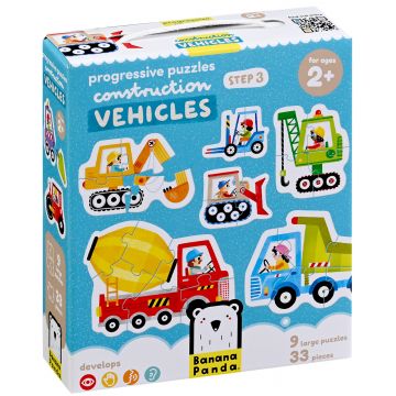 Puzzle pentru copii Banana Panda 9 în 1 - Vehicule de constructii