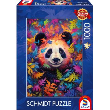 Puzzle Schmidt din 1000 piese - Panda într-o pădure cu culorile curcubeului