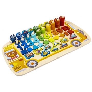 Set din lemn 6 in 1 Kruzzel - Puzzle de autobuz sortator