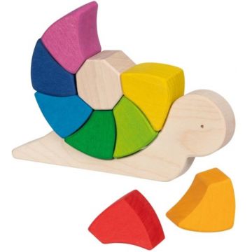 Jucărie din lemn Goki - Puzzle și blocuri de construcție, melc, 10 piese