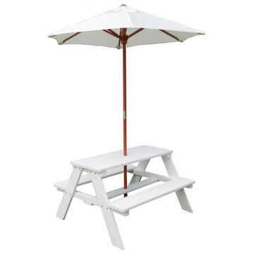 Masă de picnic din lemn pentru copii cu umbrelă Ginger Home
