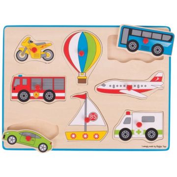 Puzzle Bigjigs din lemn cu mânere - Transport, 8 piese