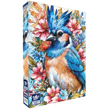 Puzzle Black Sea din 500 piese - Printre flori: Gaiță albastră