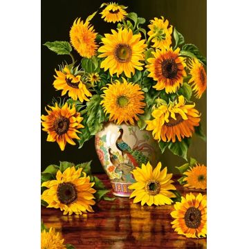 Puzzle-carte poștală Castorland din 24 de piese - Floarea-soarelui într-o vază cu păuni