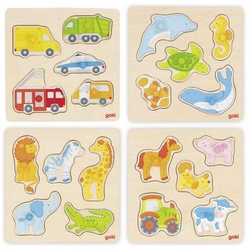Puzzle din lemn  cu mânere Goki - Sortiment