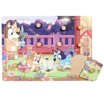 Puzzle din lemn  cu mânere Micki - Bluey, 12 piese