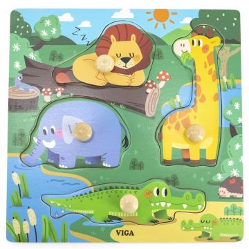 Puzzle din lemn  cu mânere Viga - Animale sălbatice