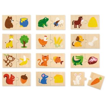 Puzzle din lemn  Nowa Szkola - Animalele și hrana lor