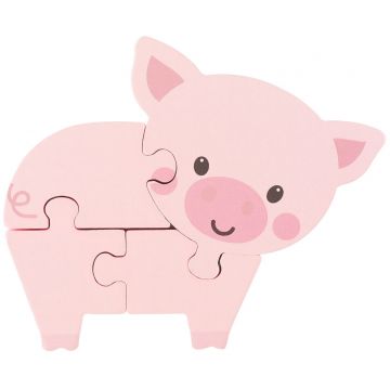 Puzzle din lemn  Orange Tree Toys - porc, 4 piese