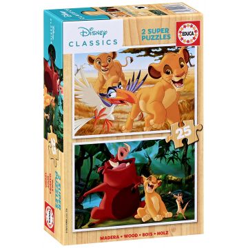 Puzzle din lemn pentru copii Educa din 2 x 25 piese - Regele Leu