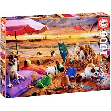 Puzzle Educa din 1000 piese - Câini care se joacă pe plajă