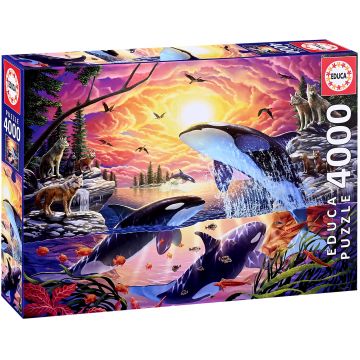 Puzzle Educa din 4000 piese - Balene ucigașe și lupi