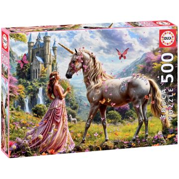 Puzzle Educa din 500 piese - Zâne, unicorni și fluturi