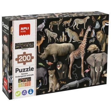 Puzzle educațional Apli Kids - Animale pe cale de dispariție din savană, 200 piese