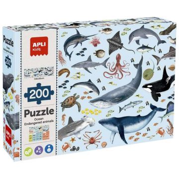 Puzzle educațional Apli Kids - Animale pe cale de dispariție în ocean, 200 piese