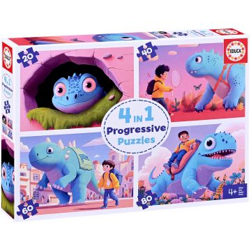 Puzzle pentru copii Educa 4 în 1 - Dinozauri prietenoși
