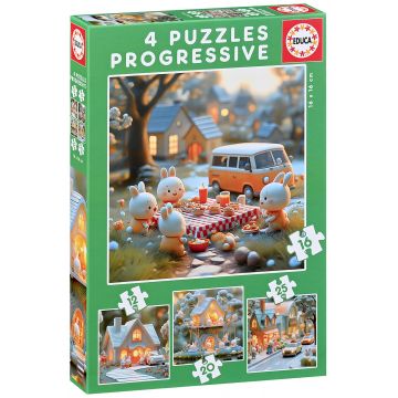 Puzzle pentru copii Educa 4 în 1 - Orașul iepurilor