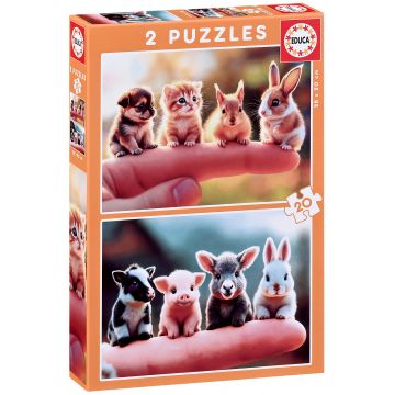 Puzzle pentru copii Educa din 2 x 20 piese - Puii de animale