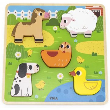 Puzzle tactil din lemn Viga - O fermă