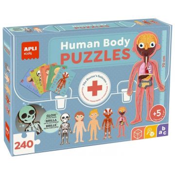 Set de 5 puzzle-uri Apli Kids - Corpul uman cu o înălțime de 70 cm, 240 piese