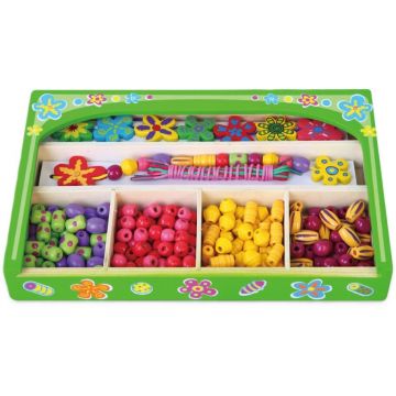 Set din lemn  Viga - Mărgele șir într-o cutie, Flori