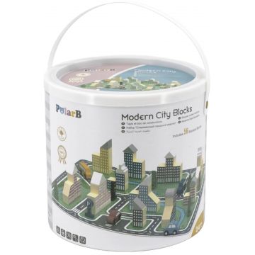 Constructor de lemn Viga Toys PolarB - Oraș modern, 56 de părți