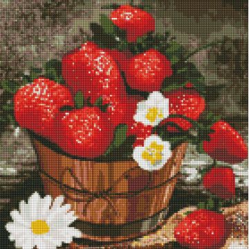 Goblen cu diamante Ideyka - Buchet de căpșuni, 40 х 40 cm