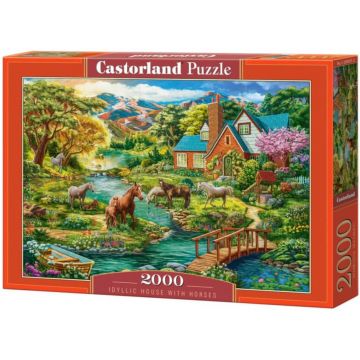 Puzzle Castorland din 2000 piese - Casă idilică cu cai