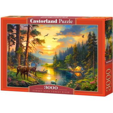 Puzzle Castorland din 3000 piese - Apus peste râul pădure