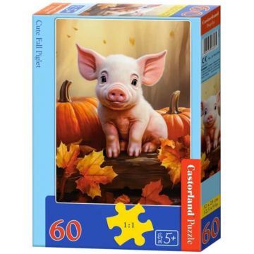 Puzzle Castorland din 60 piese - Drăguț purcel de toamnă