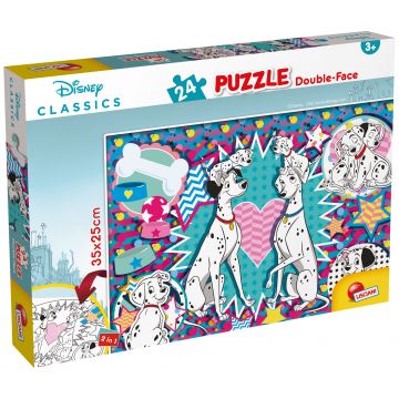 Puzzle cu două fețe Lisciani de colorat din 24 piese - 101 dalmați