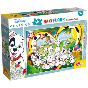 Puzzle cu două fețe Lisciani de colorat din 24 piese - 101 dalmații