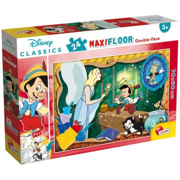 Puzzle cu două fețe Lisciani de colorat din 24 piese - Pinocchio