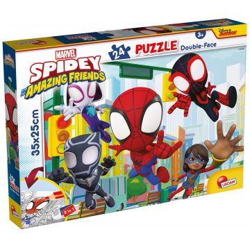 Puzzle cu două fețe Lisciani de colorat din 24 piese - Spidey și prietenii săi minunați
