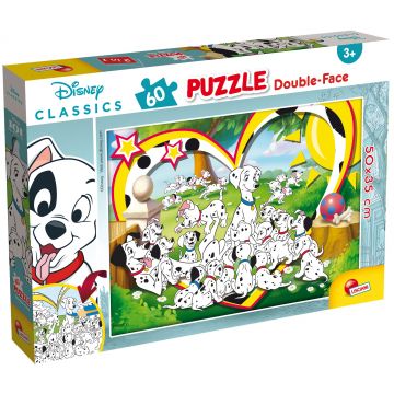 Puzzle cu două fețe Lisciani de colorat din 60 piese - 101 dalmații