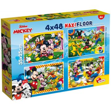 Puzzle cu două fețe Lisciani pentru colorare 4 х 48 piese - Mickey Mouse