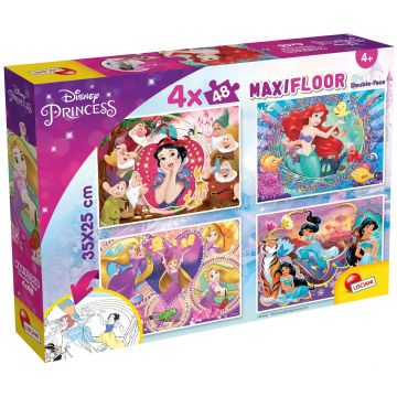 Puzzle cu două fețe Lisciani pentru colorare 4 х 48 piese - Prințese