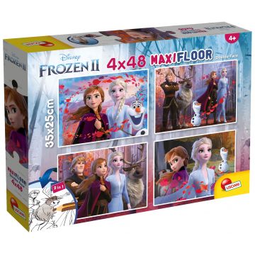 Puzzle cu două fețe Lisciani pentru colorare 4 х 48 piese - Regatul Înghețat 2