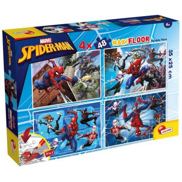 Puzzle cu două fețe  Lisciani pentru colorat  4 х 48 piese- Omul Păianjen