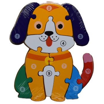 Puzzle din lemn B-MAX - Animale, cu numere, 10 bucăți, 22 х 18 cm, sortiment