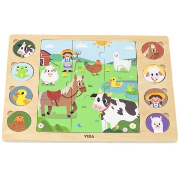 Puzzle educațional din lemn Viga Toys - Fermă cu animale