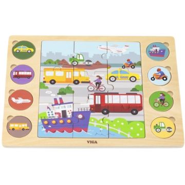 Puzzle educațional din lemn Viga Toys - Vehicule